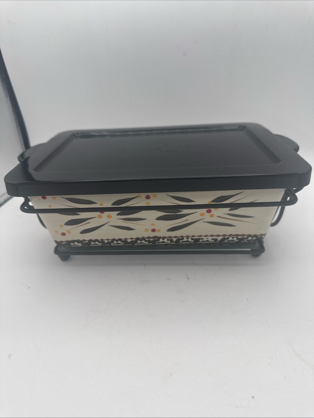 Decorative Black Ceramic Wax Warmer with Floral Accent